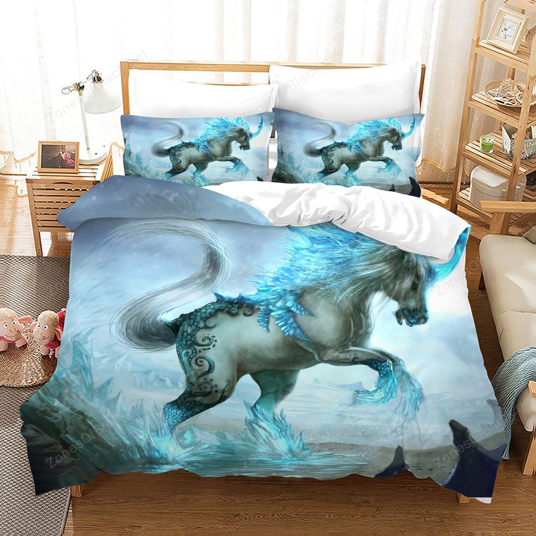 3D Black Ice Unicorn Bedding Set Bedroom Decor