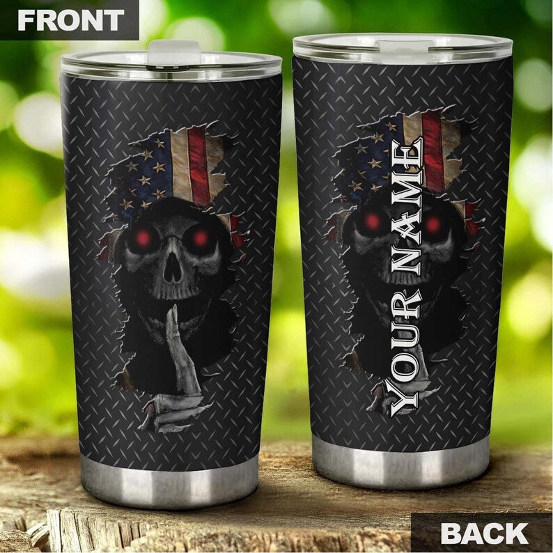 Keep Secret Skull American Flag Personalized Fancy Unique Tumbler-Skull Tumbler-Skull Birthday Gift Christmas Gift For Her For Him