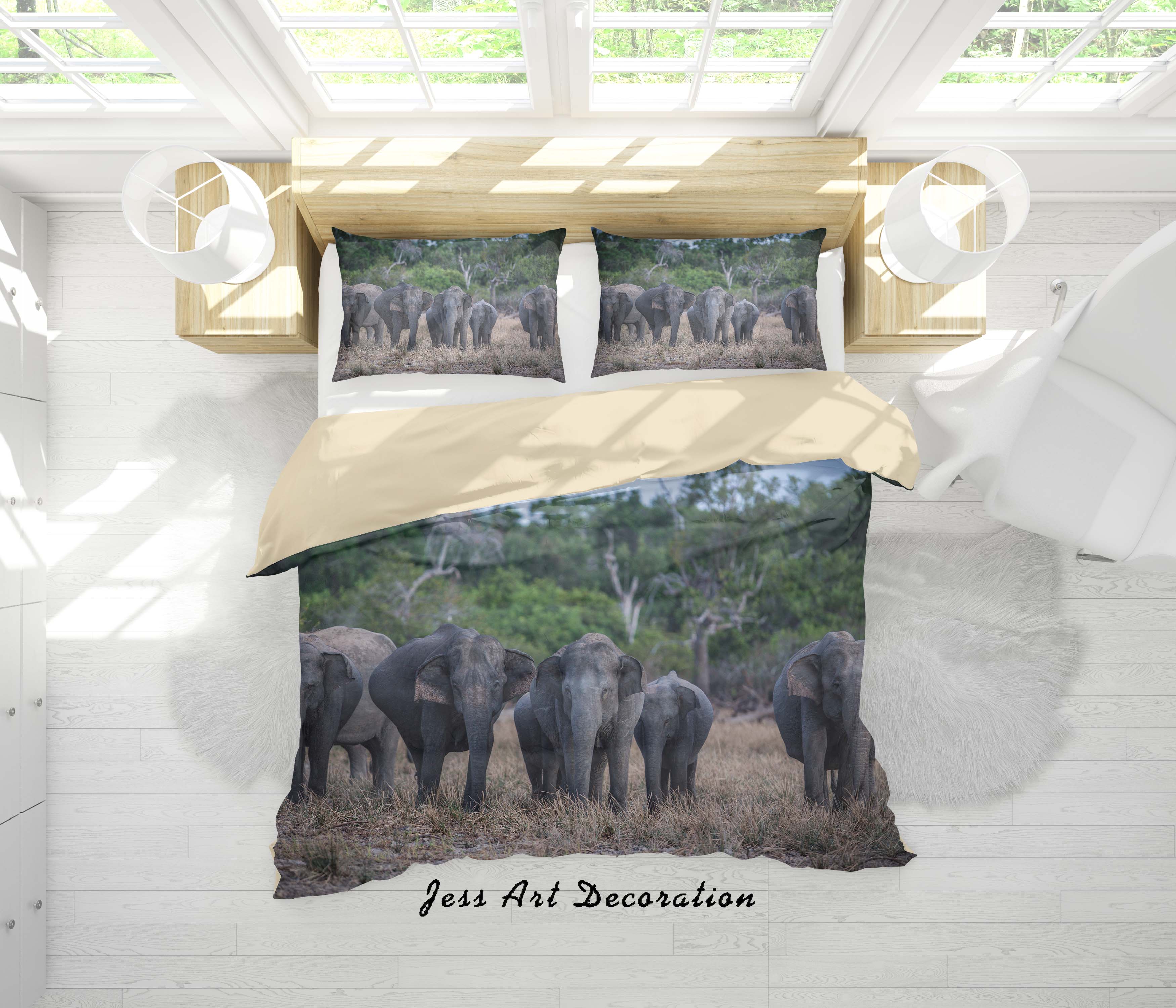 3D Forest Elephants Quilt Cover Set Bedding Set Duvet Cover Pillowcases A137 Lqh