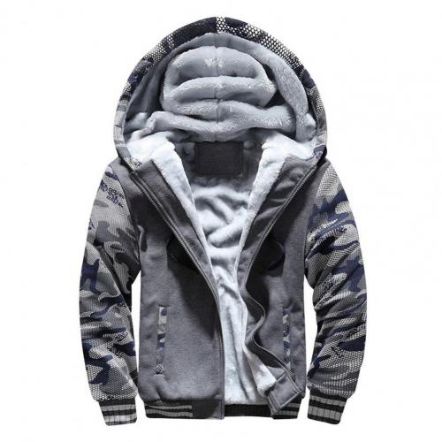 Zipper Closure Male Jacket Thickened Fleece Lining Camouflage Patchwork Hooded Cardigan 2021 Winter Outerwear Top alx