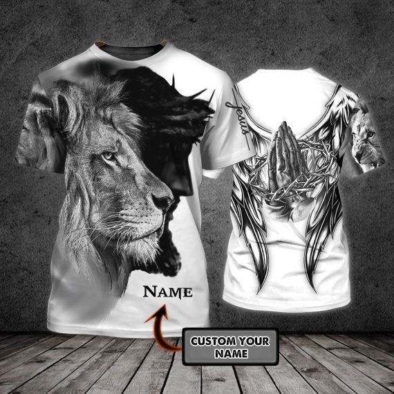 3D Jesus And Lion Personalized Name All Over Print Unisex Tshirt