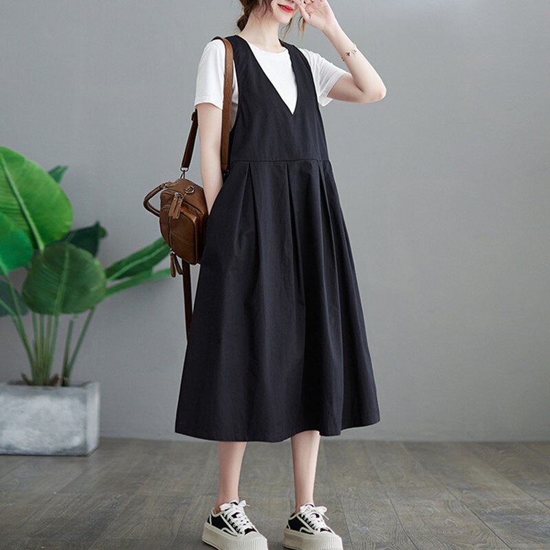 2022 New Arrival Korea Style V-neck Sleeveless Chic Girl’s Outwear Summer Tank Dress Fashion Women Casual Midi Dress alx