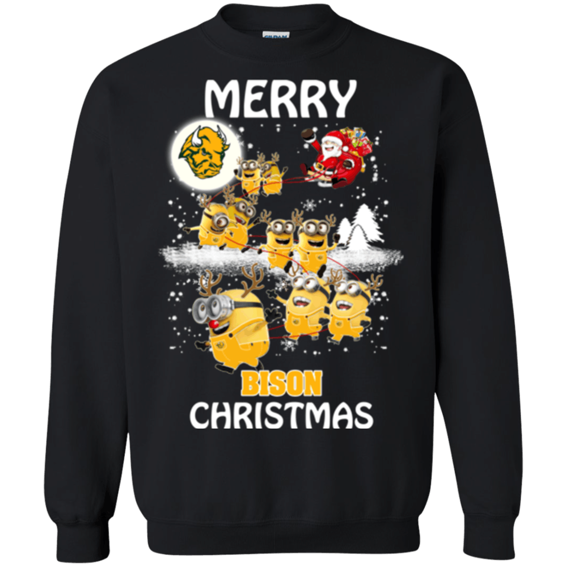 Funny North Dakota State Bison Minion Ugly Christmas Sweaters Santa Claus With Sleigh Sweatshirts