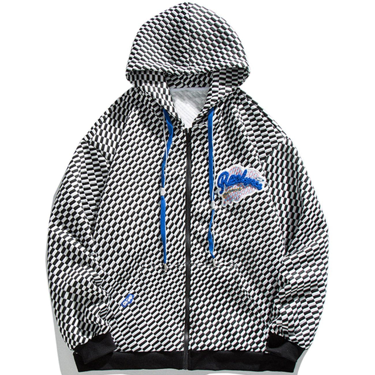 Talishko™ – Checkerboard Love Labeling Zip Up Hoodie