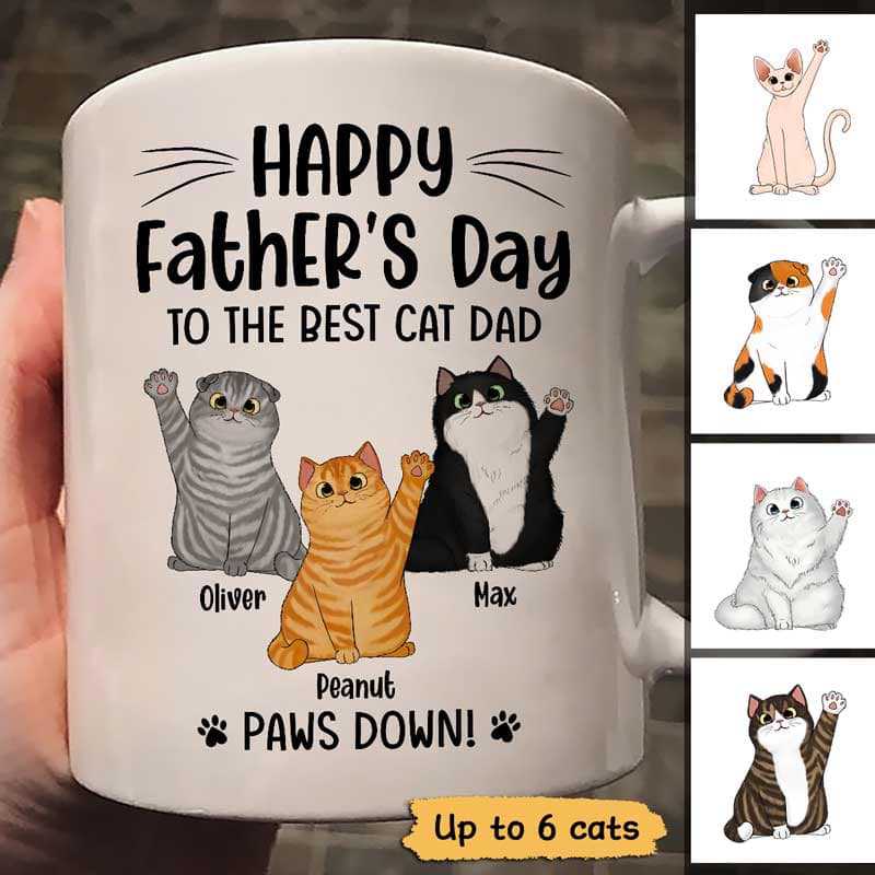 Best Cat Dad Paws Down Fluffy Cat Personalized Mug