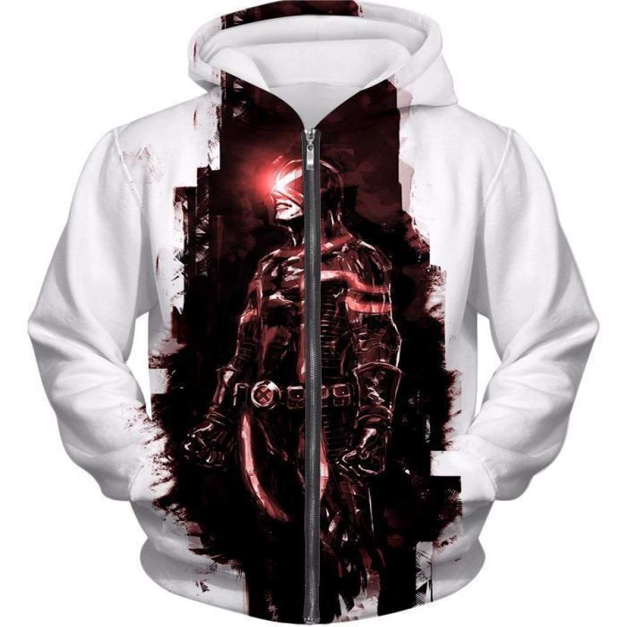 X-Men Action Hero Cyclops Cool White Graphic Zip Up Hoodie