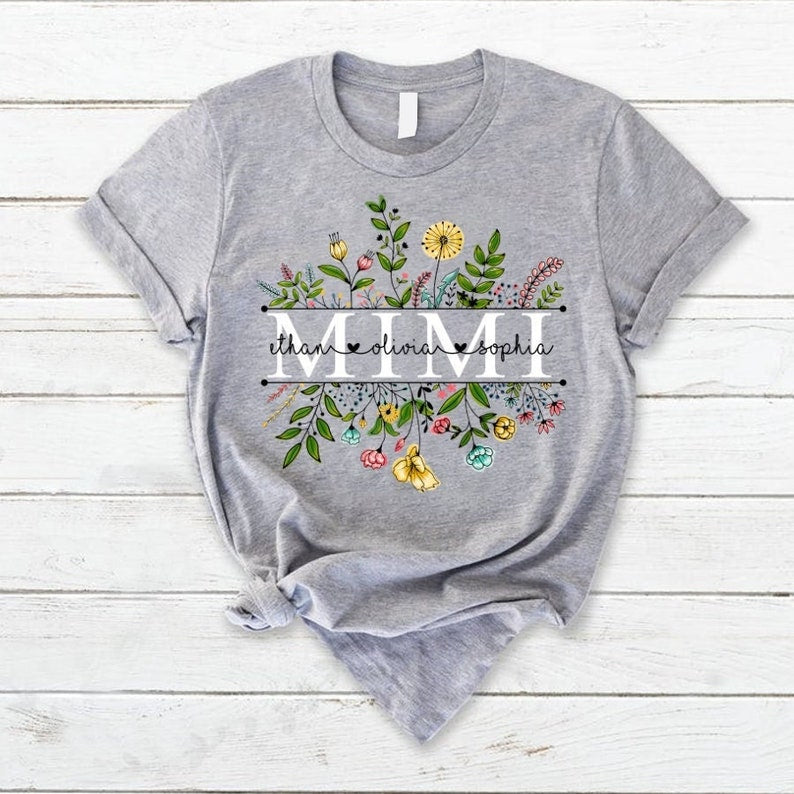 Personalized Wildflowers Mimi And Grandkids T-Shirt, Grandma Shirt Floral Version Custom Kidnames, Mimi Shirt With Grandkid (Up To 20 Kids)