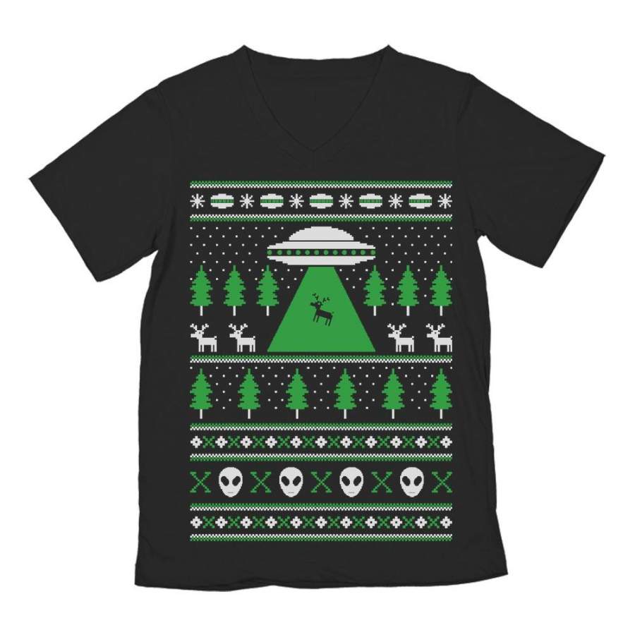 Alien Reindeer Abduction Ugly Christmas Sweater V-Neck T-Shirt