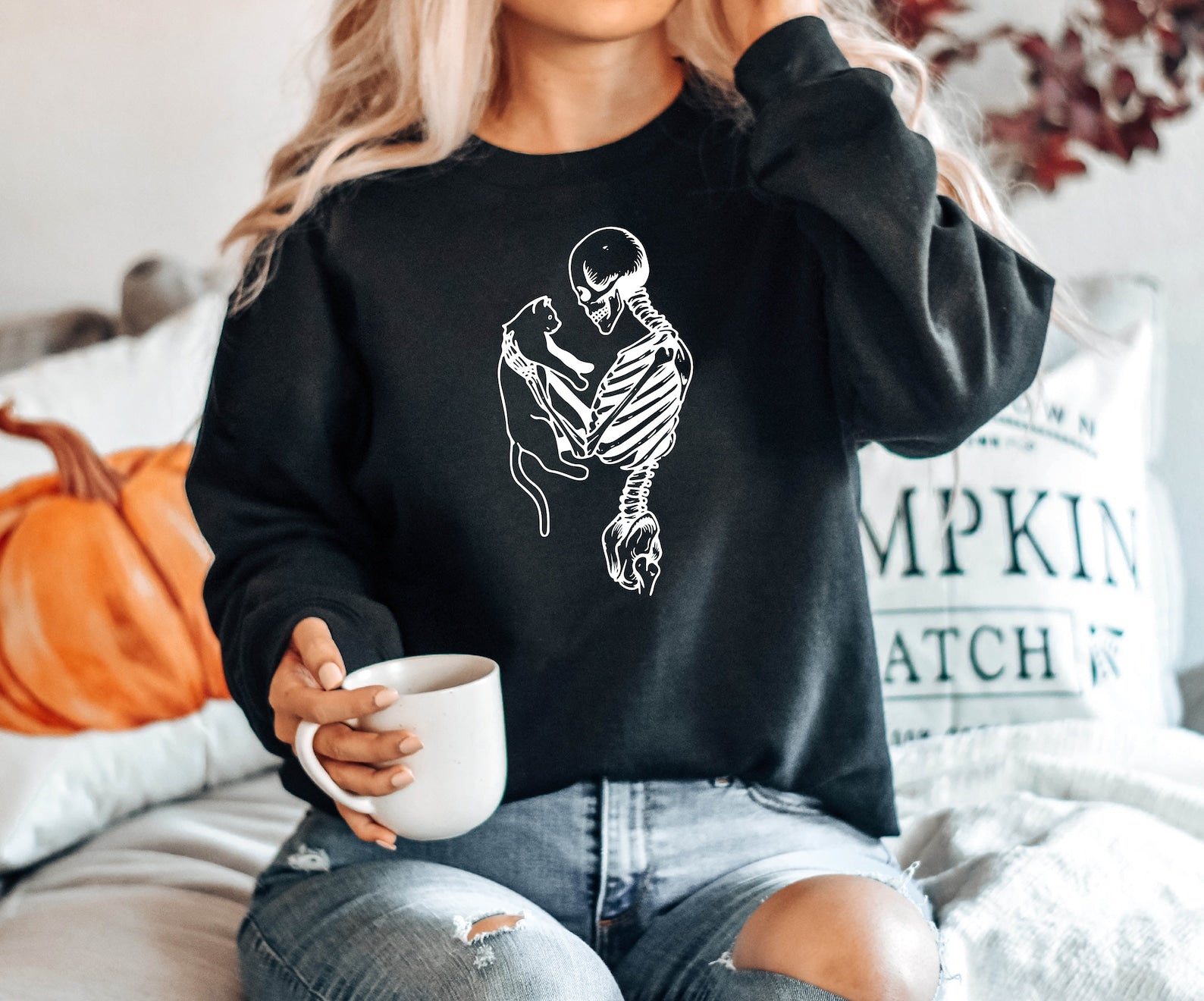 Halloween Gift For Cat Lovers 2D Crewneck Sweatshirt All Over Print Sweatshirt For Women Sweatshirt For Men