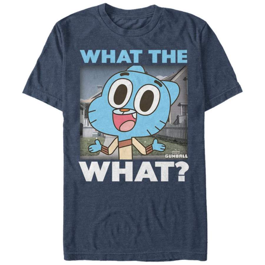 The Amazing World of Gumball Men’s What the What  T Shirt Navy Blue Heather