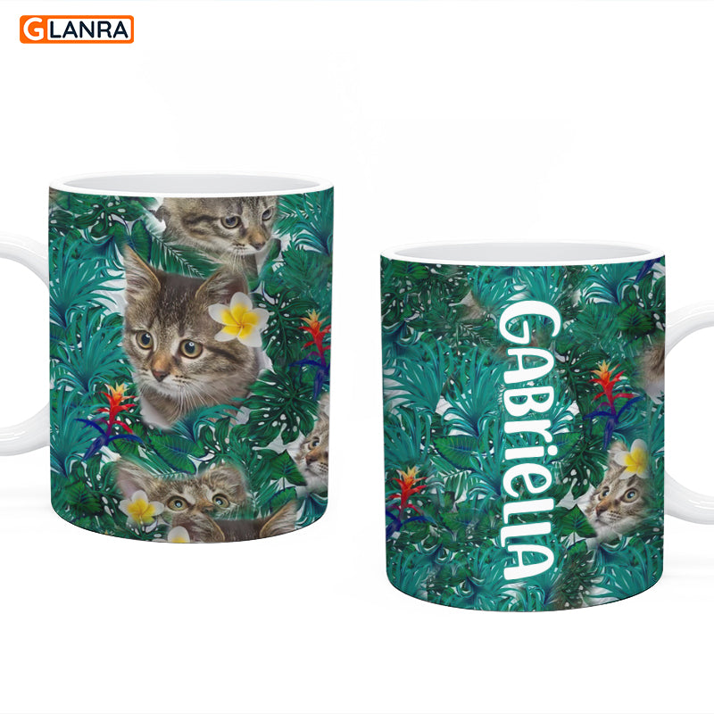 Personalized Cat In Flowers Summer Vacation Mug, Custom Summer, Cat Mug, Gift For Cat Lovers, Cat Mom Gift, Summer Vacation, Animal Pet Lovers Gift