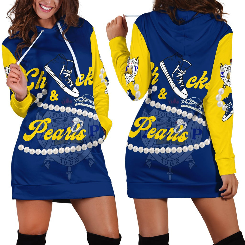 Sorority Dress – Sigma Gamma Rho Chucks And Pearls Hoodie Dress K.H Pearls