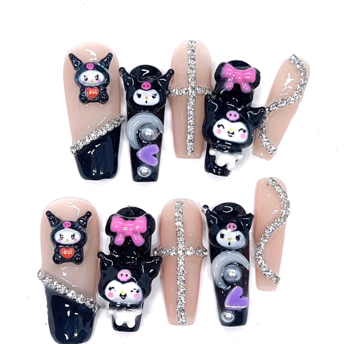 Cute Black Kuromi Press On Nails/  Y2K Nails #336