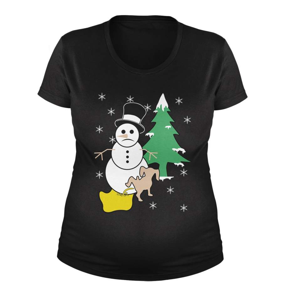 Snowman With Dog Peeing Ugly Christmas Maternity Pregnancy Scoop Neck T-Shirt