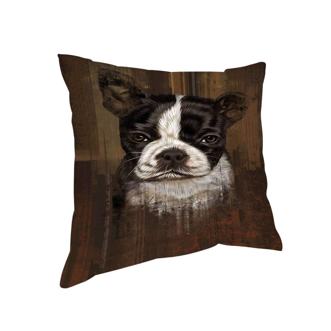 Rustic Boston Terrier Puppy Pillow Pil48892