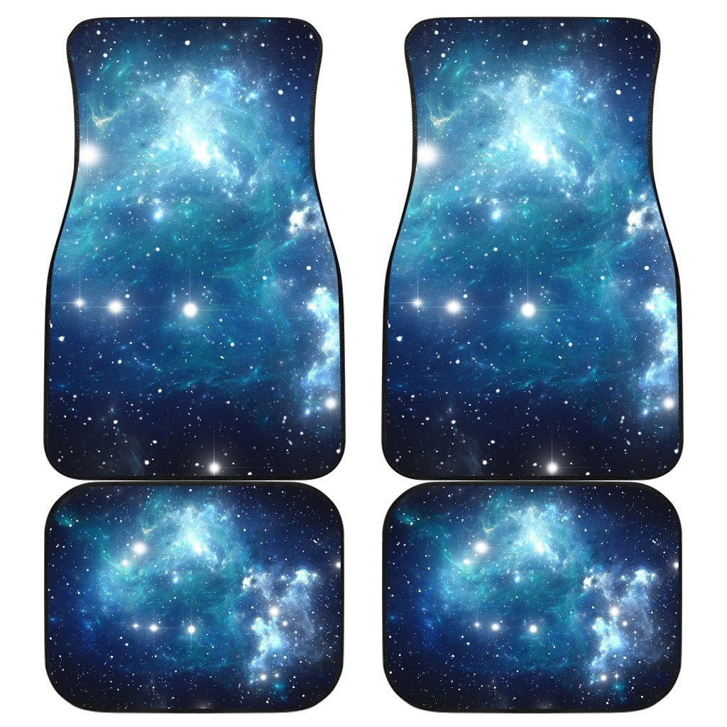 Blue Light Sparkle Galaxy Space Print Front And Back Car Floor Mats, Front Car Mat