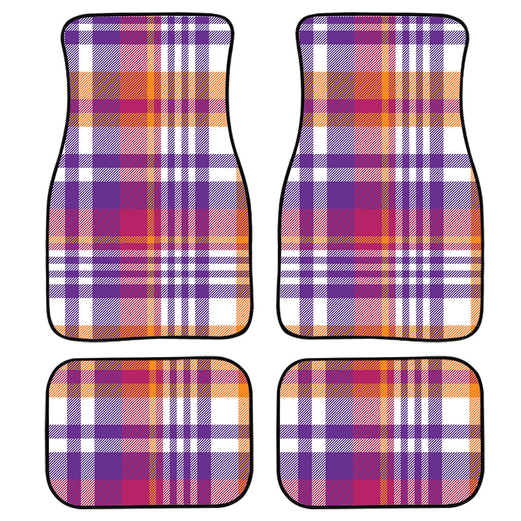 Purple And Orange Madras Plaid Print Front And Back Car Floor Mats, Front Car Mat