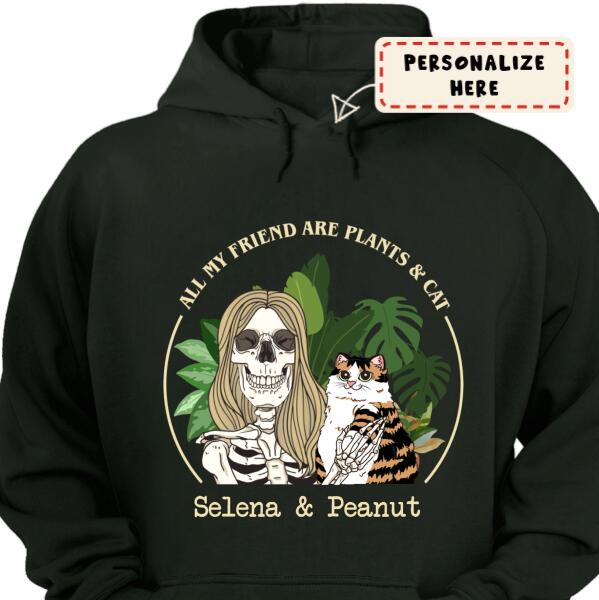 Personalized Girl And Cat With Plants Halloween Hoodie