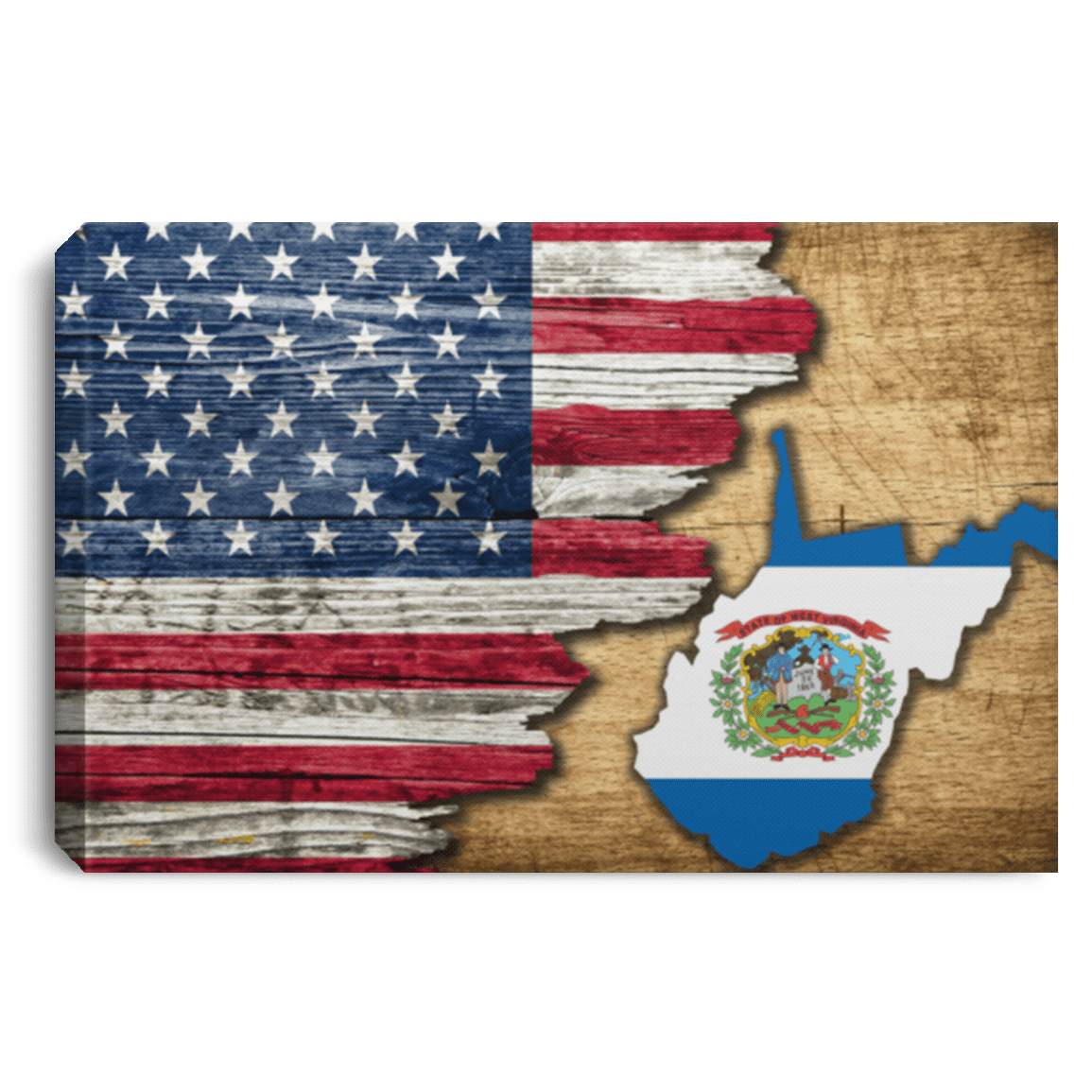 United States/West Virginia Flag Ripped Effect 24X16 Inches  Landscape Canvas .75In Frame