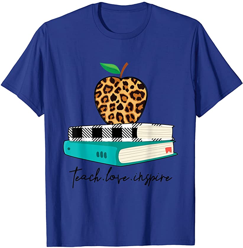 Teach Love Inspire Leopard Print Apple Teacher Funny Gift T-Shirt