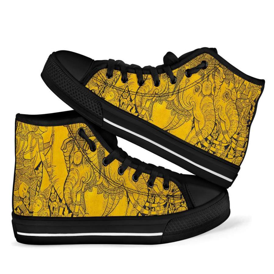 Thai Golden Elephant Print Men Women’s High Top Shoes