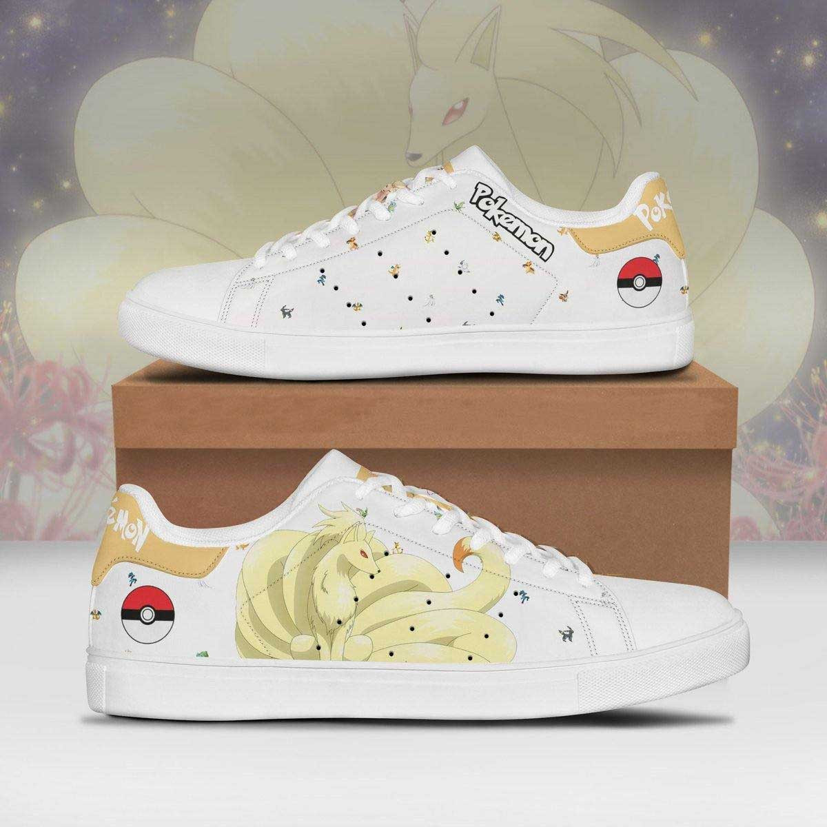 Pokemon Ninetales Anime Christmas Gift For Fan Low Top Leather Skate Shoes Sneakers For Man And Women