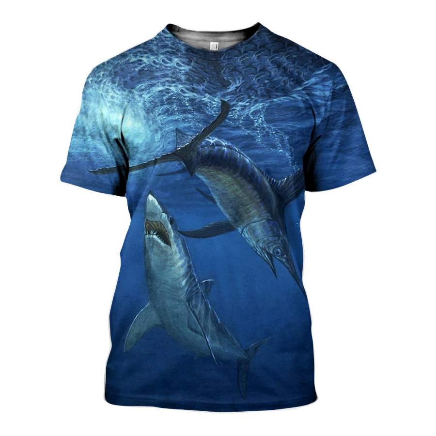 3D All Over Printed Swordfish And Shark Shirts And Shorts