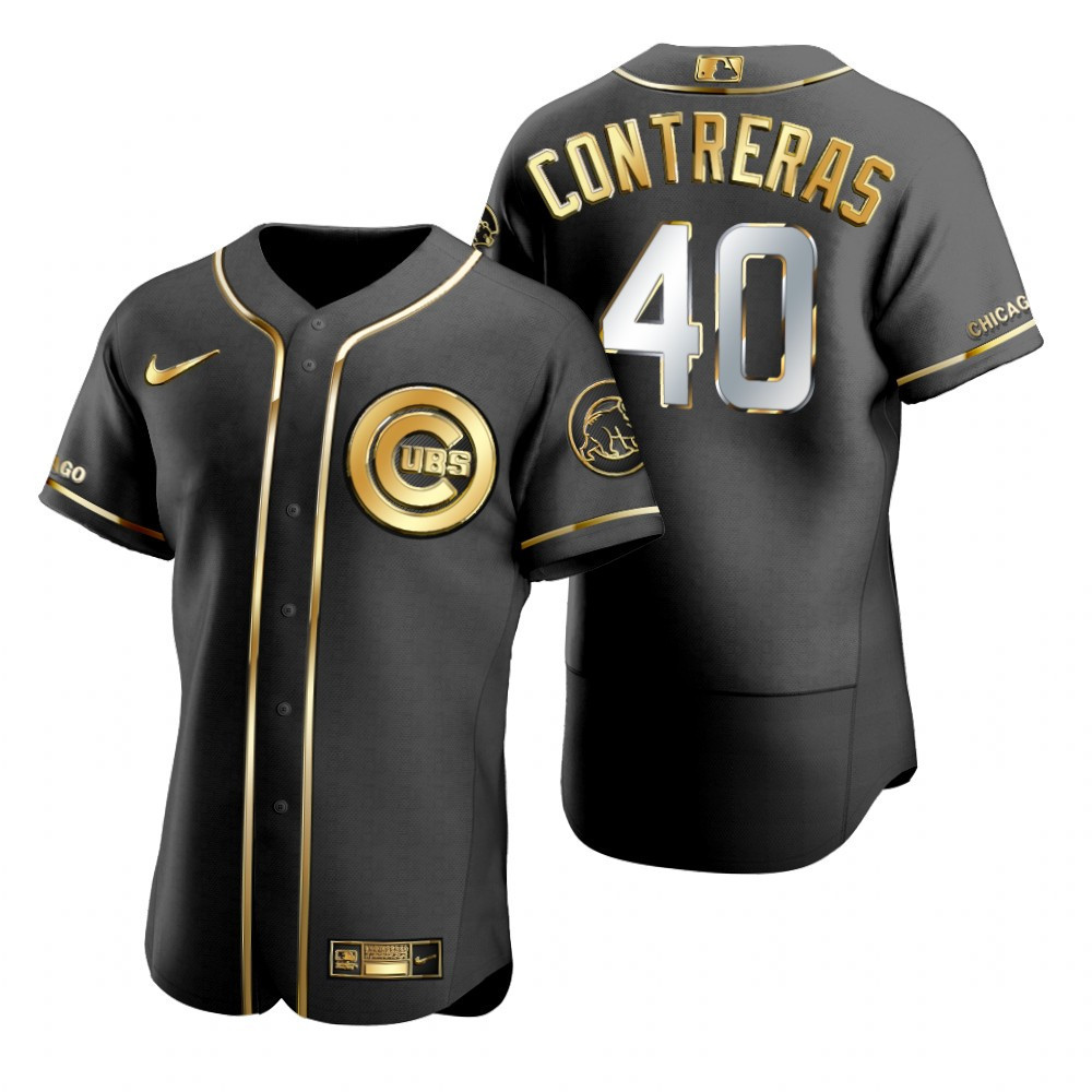 Chicago Cubs #40 Willson Contreras MLB Golden Brandedition Black Jersey Gift For Cubs Fans