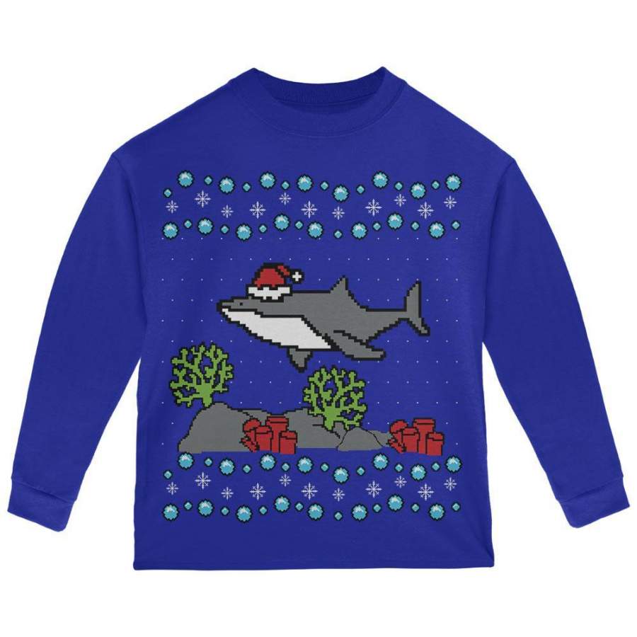 Ugly Christmas Sweater Shark Santa Hat Toddler Long Sleeve T Shirt