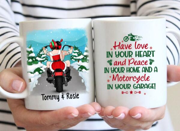 Personalized Mug, Christmas Motorcycle Couple, Christmas Gift For Motorcycle Lovers