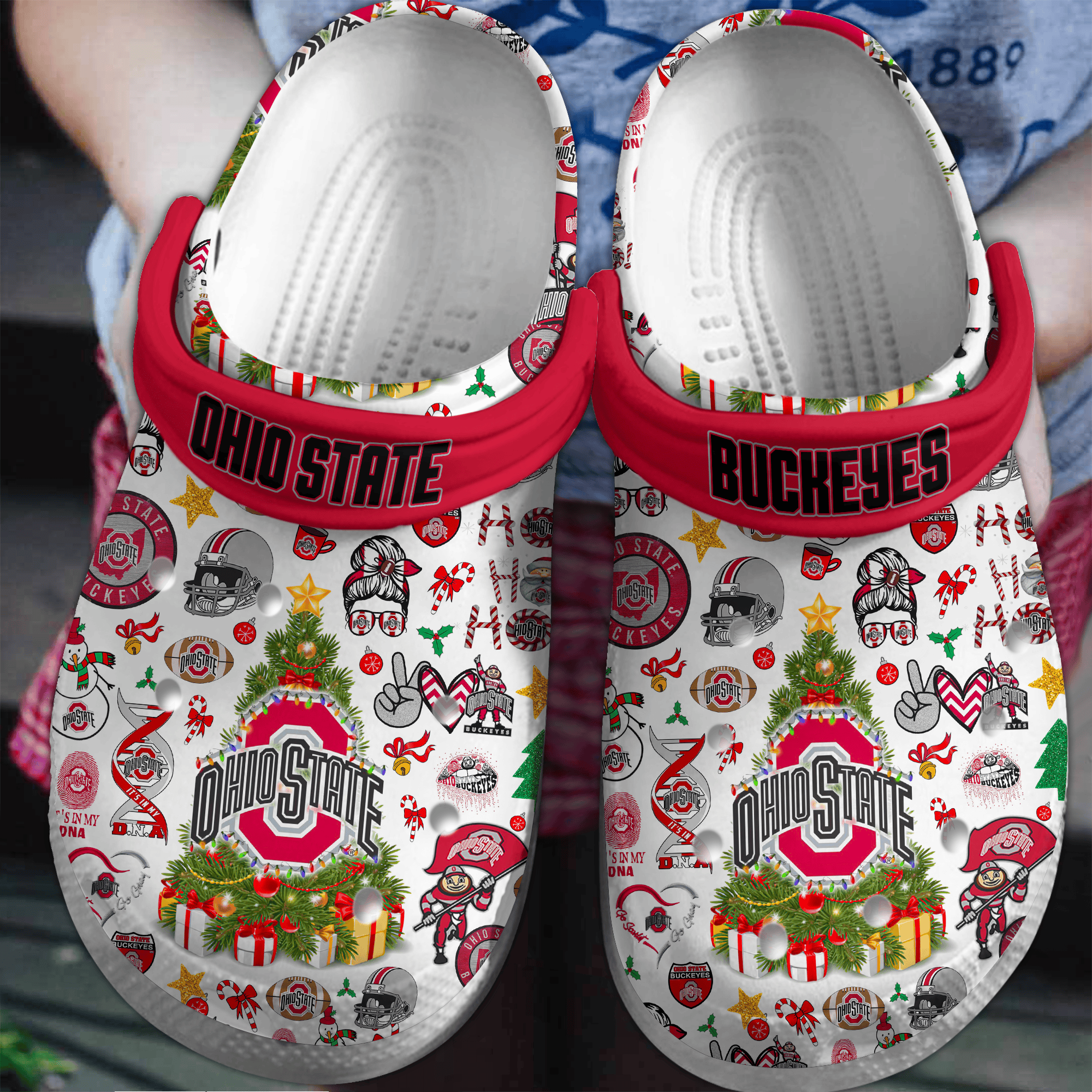 Merry Christmas Ohio State Buckeyes NCAA Sport Crocss Crocband Clogs Shoes Comfortable For Men Women and Kids