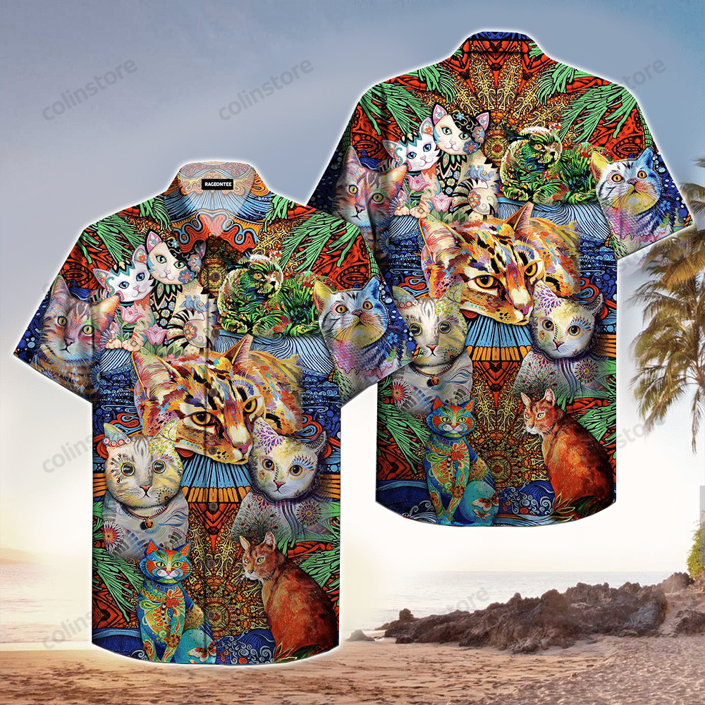 Hippie Cats Peace Life Colorful Hawaii Shirt Aloha Ha42762