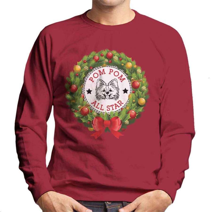 Pom Pomeranian All Star Christmas Wreath Men’s Sweatshirt