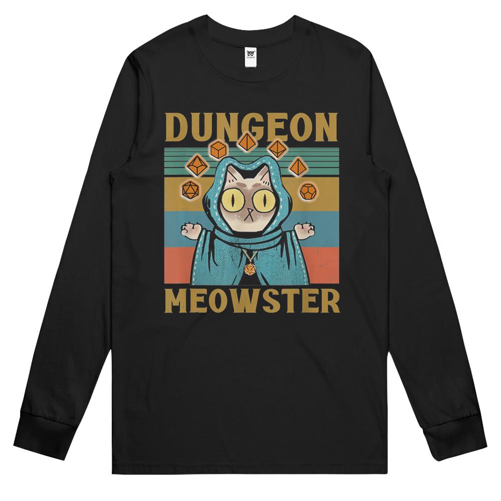 Dungeon Meowster Funny Nerdy-Gamer Cat-D20 Dice Rpg Long Sleeve T Shirts