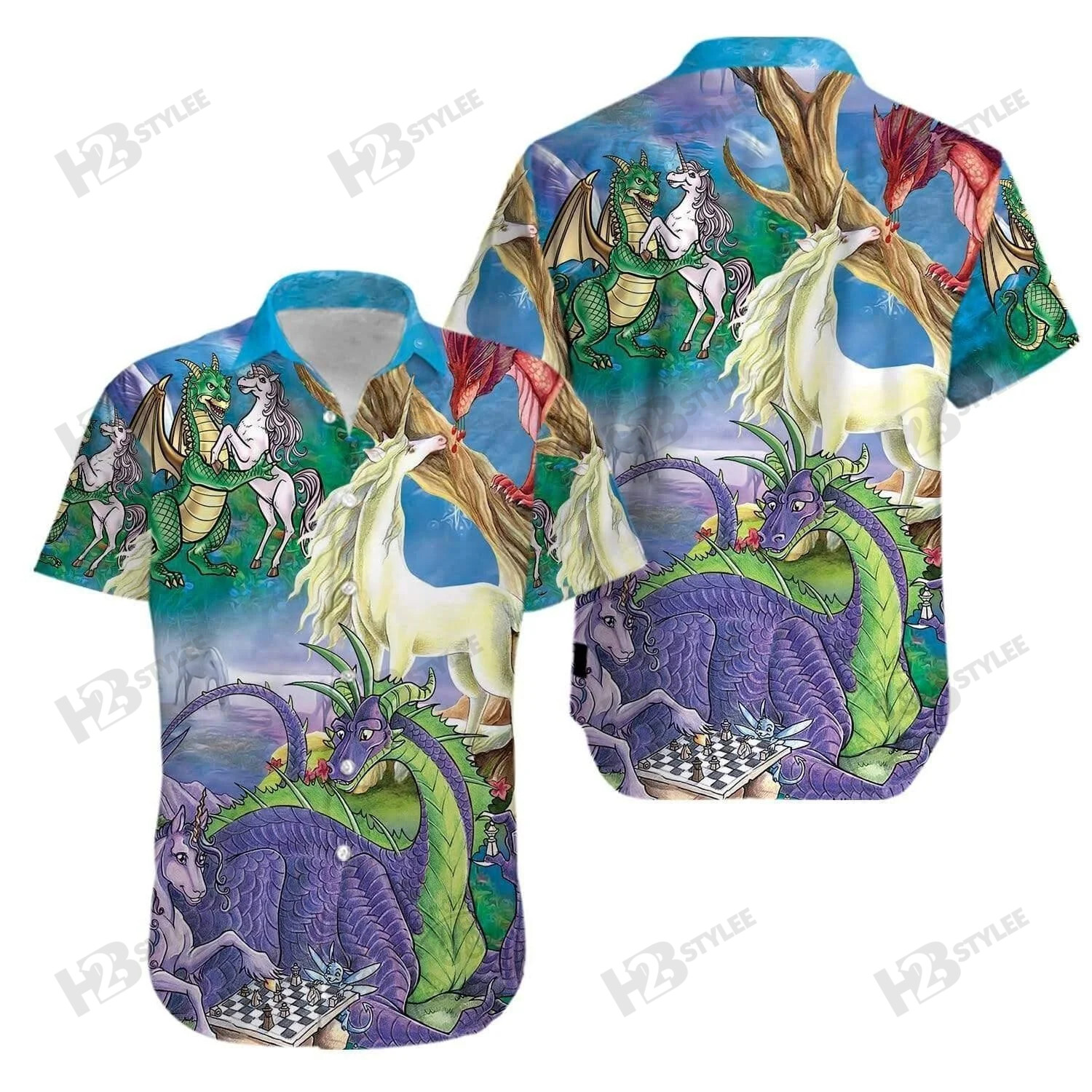 Dragon Unicorn Summer Tropical Hawaii Aloha All Over Printed Hawaii Shirt Size S Ha49372