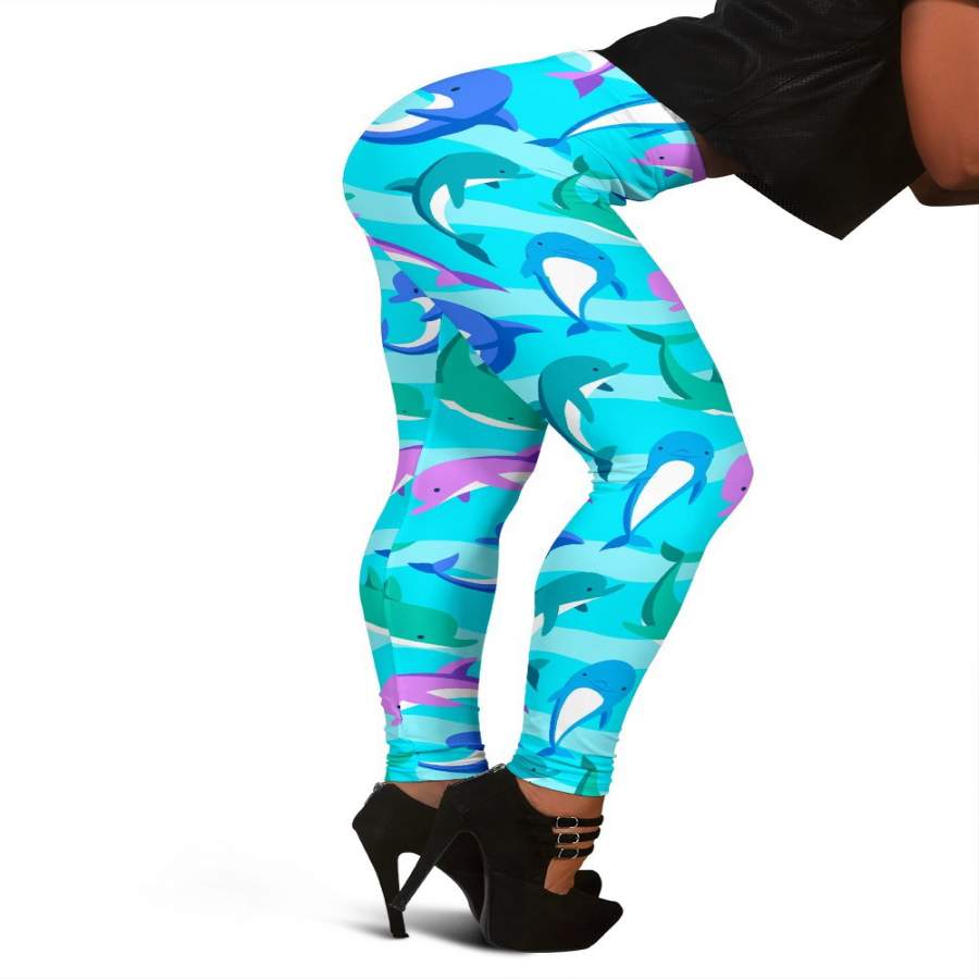 Colorful Dolphin Pattern Print Women Leggings