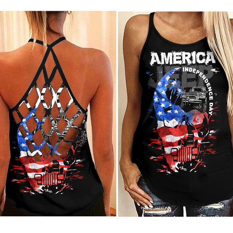 American Independence Day Jeep Criss Cross Tank Skull Jeep Lt6