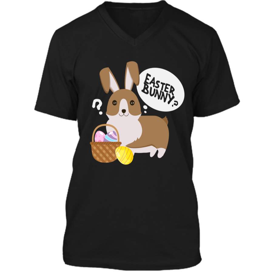 Corgi Easter Funny Shirt for Boys Girls Love Dog Puppy Mens Printed V-Neck T