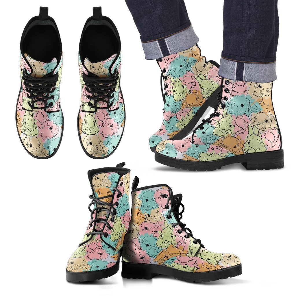 Rabbit Bunny Pattern Print Men Women Leather Boots Fashion Boots Custom Shoes