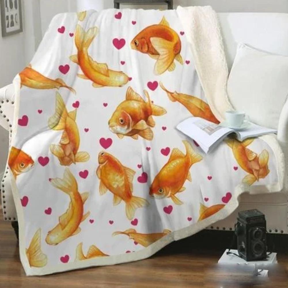 Animal Fish Heart Special Gift Fleece Blanket Family Gift Home Decor Bedding Couch Sofa Soft And Comfy Cozy