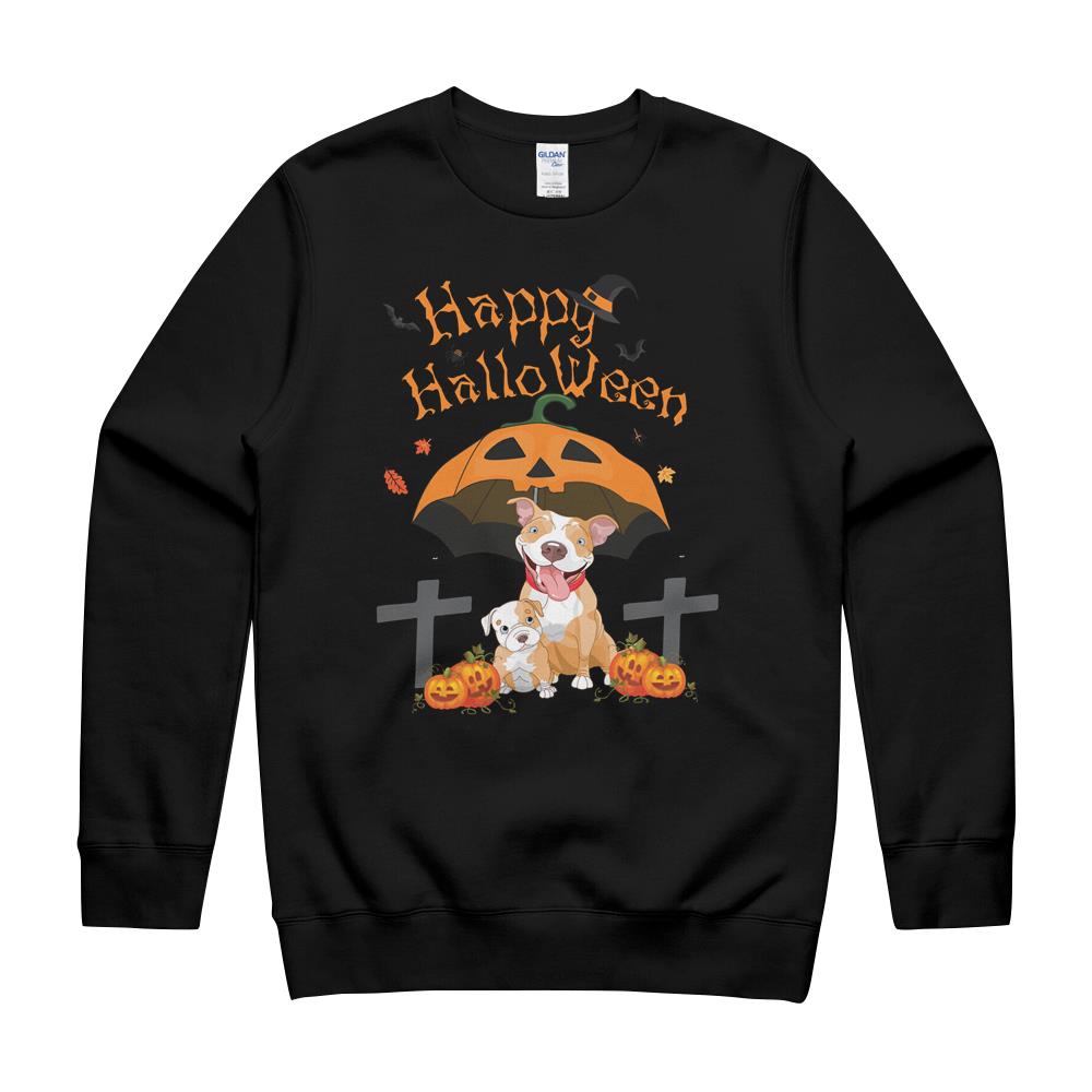 Happy Halloween Pitbull With Pumpkin Crewneck Sweatshirt