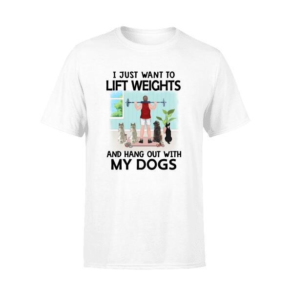 Personalized T-Shirt, Man Lifting Weights With Dogs, Gift For Fitness Lover, Dog Lover