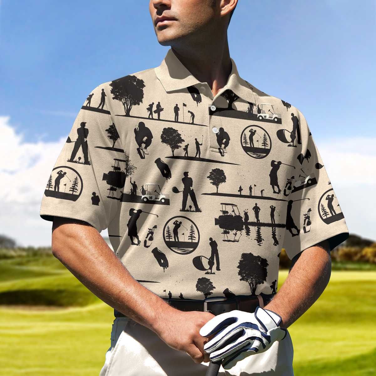 Beige Vintage Silhouette Golfers All Over Print Ver2 Polo Shirt