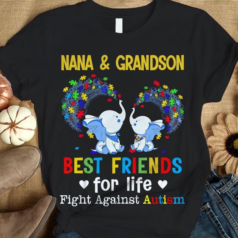 Autism Nana & Grandson Shirt, Best Friends For Life, Puzzle Piece Elephant, Autism Awareness Shirt