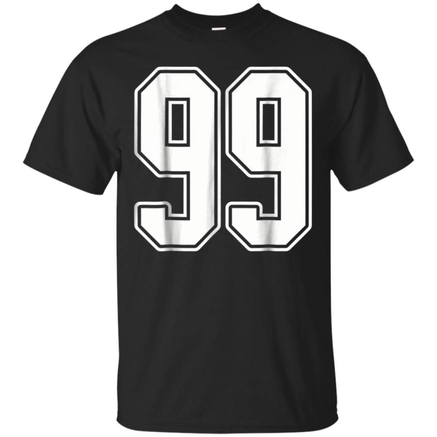 AGR 99 White Outline Number 99 Sports Fan Jersey Style T-Shirt