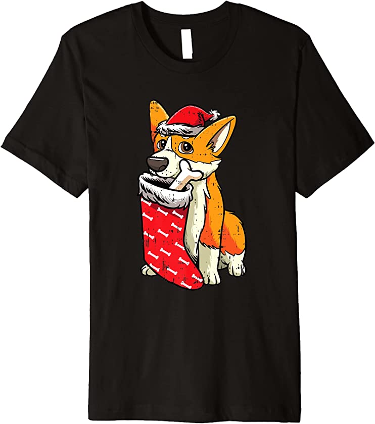 Corgi Santa Hat Christmas Pajama Cute Dog Puppy X-Mas Premium T-Shirt