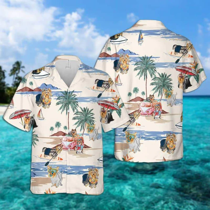 Silky Terrier Summer Beach Hawaii Hawaii Shirts For Men Short Sleeve Aloha Shirt Ha96519