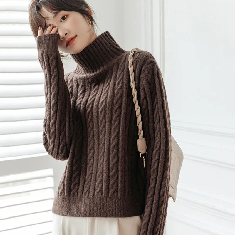 Women’s Ribbed Bottoming Sweaters Fall Winter Turtleneck Long Sleeve Warm Thick Knitted Pullover Korean Casual Loose Blouses alx