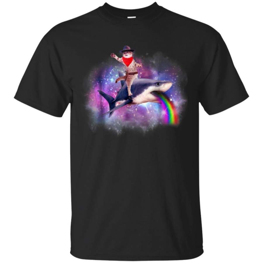 AGR Cat Riding Shark Shirt Space Galaxy Tee Jaq T-shirt