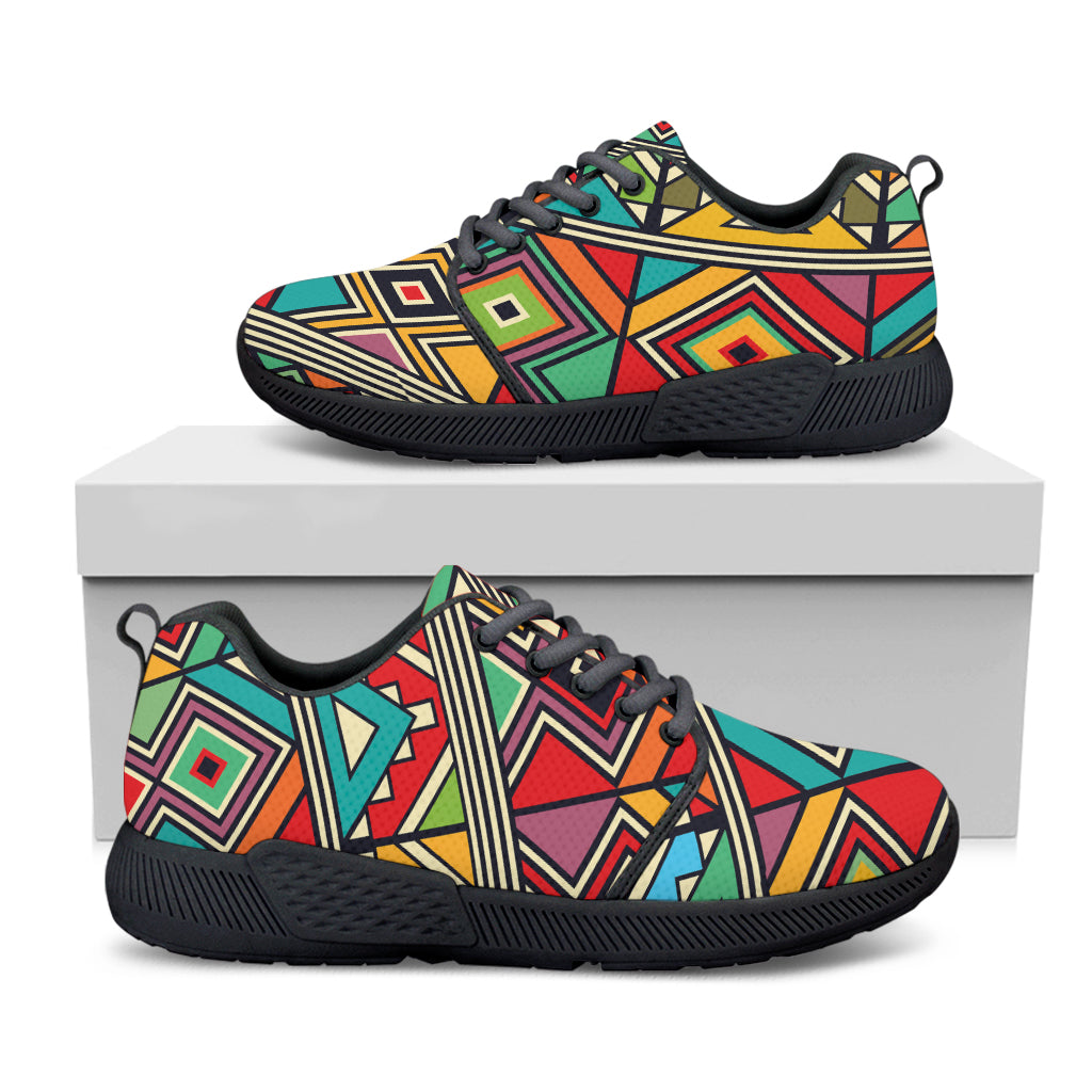 Retro African Ethnic Tribal Print Black Athletic Shoes